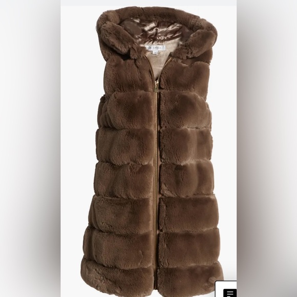 🐻 Via Spiga Grooved Faux Fur Hooded Vest in Taupe size L - Picture 4 of 7
